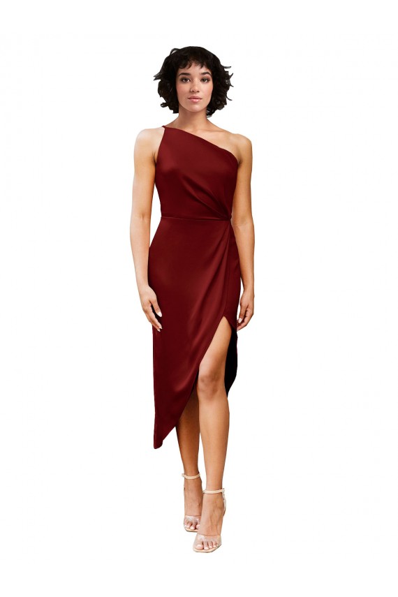 Acheter Bordeaux Fourreau midi Satiné Stretch Courte Robes demoiselle d'honneur / Robes de soirée / Robes de cocktail