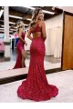 Acheter Bordeaux Sirène Balayage train Paillettes Velours Longue Robes de bal