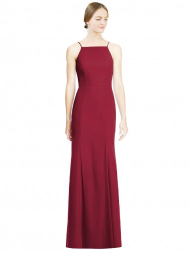 Acheter Bordeaux Sirène Bretelles spaghetti Mousseline Longue Robes demoiselle d'honneur