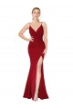Acheter Bordeaux Sirène Col Haut Bretelles spaghetti Crêpe Stretch Longue Formelles Robes demoiselle d'honneur / Robes de soirée / Robes de bal