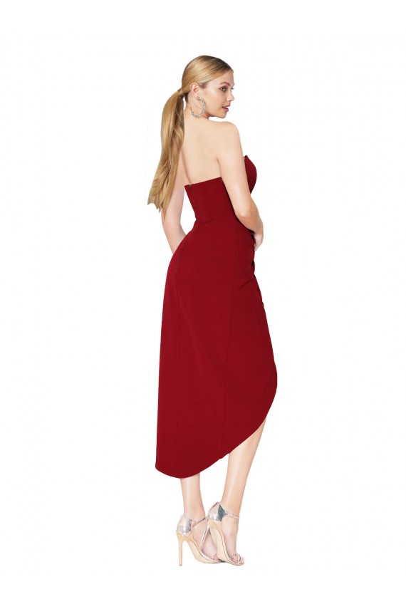 Acheter Bordeaux Sirène Col Haut Crêpe Stretch Courte Asymétrique Robes demoiselle d'honneur / Robes de soirée / Robes de cocktail