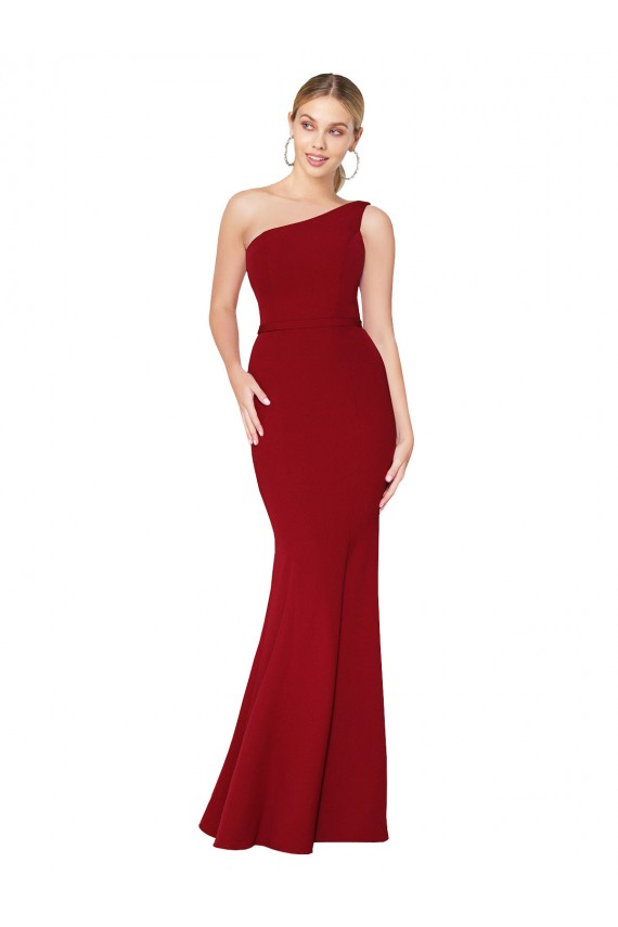 Acheter Bordeaux Sirène Col Haut Crêpe Stretch Longue Formelles Robes demoiselle d'honneur / Robes de soirée / Robes de bal