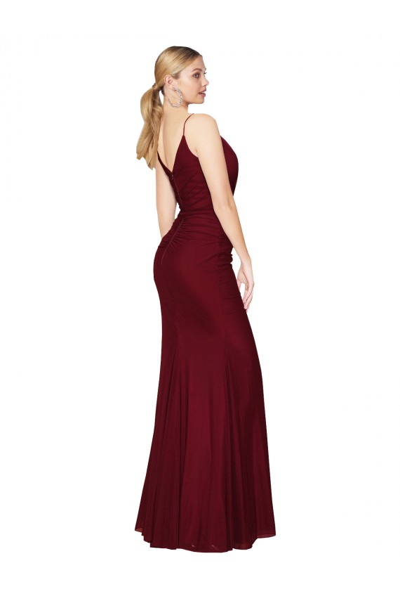 Acheter Bordeaux Sirène Col V Mousseline Longue Formelles Robes demoiselle d'honneur / Robes de soirée / Robes de bal
