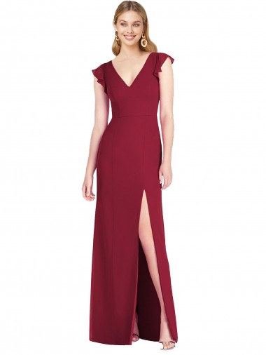 Acheter Bordeaux Sirène Col V Mousseline Longue Robes demoiselle d'honneur