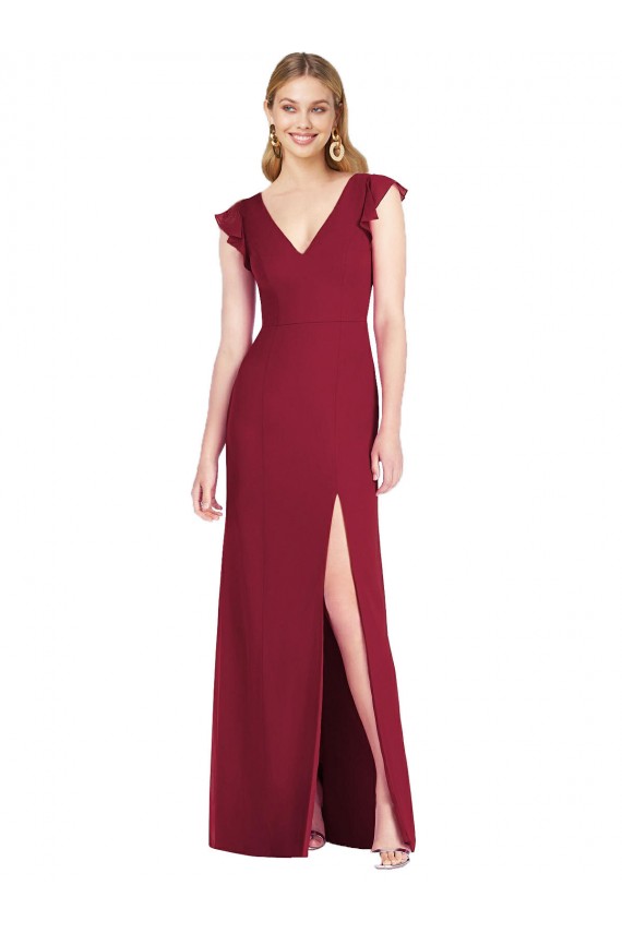 Acheter Bordeaux Sirène Col V Mousseline Longue Robes demoiselle d'honneur