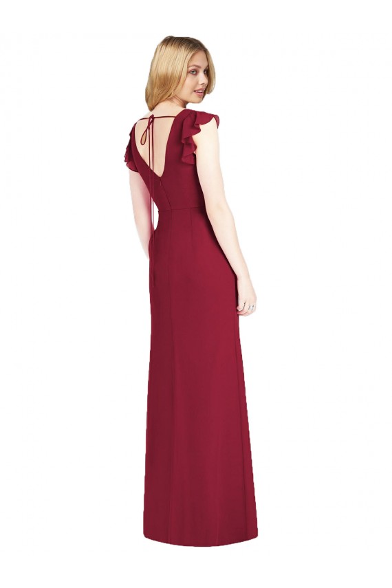 Acheter Bordeaux Sirène Col V Mousseline Longue Robes demoiselle d'honneur