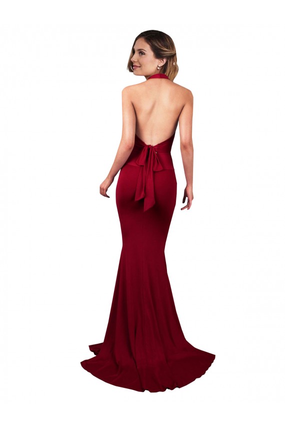 Acheter Bordeaux Sirène Licou Col V Spandex Longue Formelles Robes demoiselle d'honneur / Robes de soirée / Robes de bal