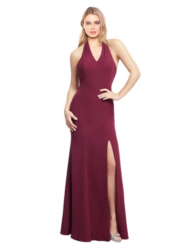 Acheter Bordeaux Sirène Licou Mousseline Longue Robes demoiselle d'honneur