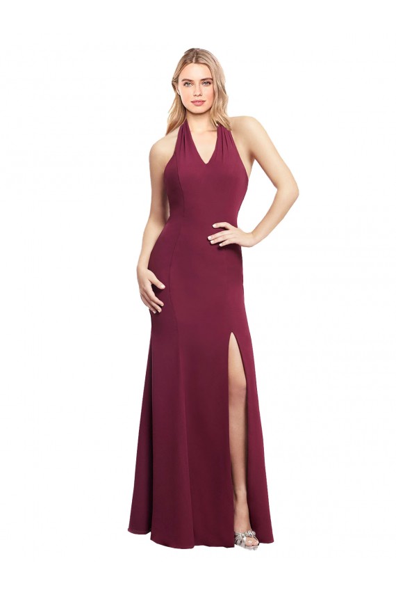Acheter Bordeaux Sirène Licou Mousseline Longue Robes demoiselle d'honneur