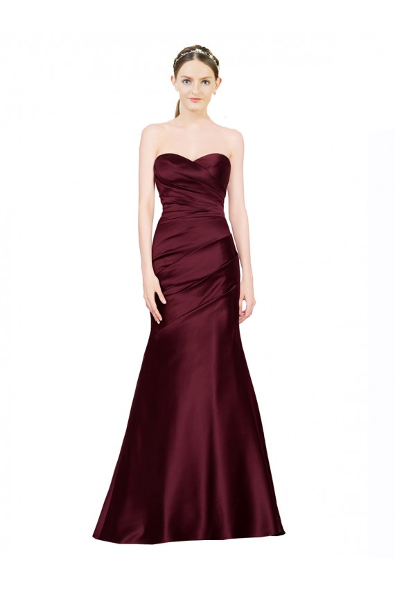 Acheter Bordeaux Sirène Satiné Longue Formelles Robes demoiselle d'honneur / Robes de soirée / Robes de bal
