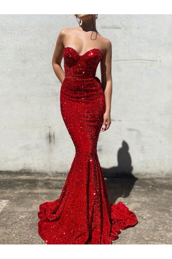 Acheter Bordeaux Sirène Traîne moyenne Paillettes Velours Longue Robes de bal
