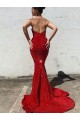 Acheter Bordeaux Sirène Traîne moyenne Paillettes Velours Longue Robes de bal