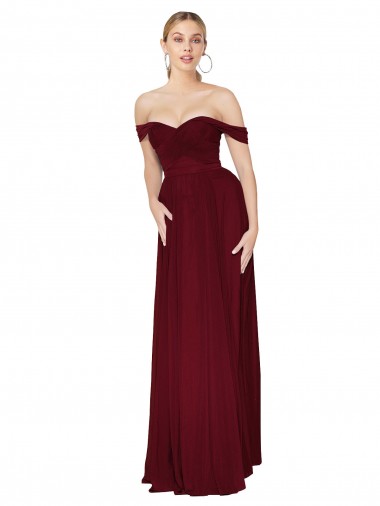 Acheter Bordeaux Sirène Épaule Dénudée Mousseline Longue Formelles Robes demoiselle d'honneur / Robes de soirée / Robes de bal