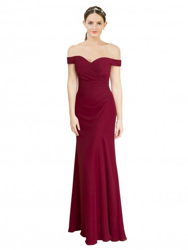 Acheter Bordeaux Sirène Épaule Dénudée Mousseline Longue Robes demoiselle d'honneur / Robes de bal