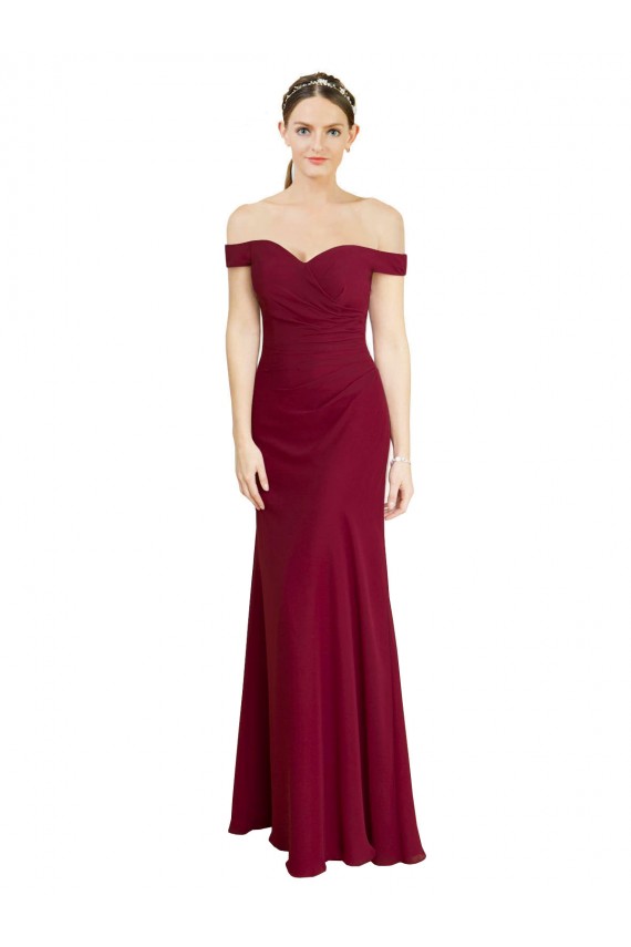 Acheter Bordeaux Sirène Épaule Dénudée Mousseline Longue Robes demoiselle d'honneur / Robes de bal