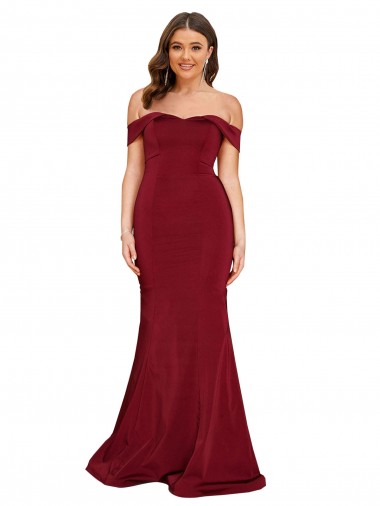Acheter Bordeaux Sirène Épaule Dénudée Spandex Longue Formelles Robes demoiselle d'honneur / Robes de soirée / Robes de bal