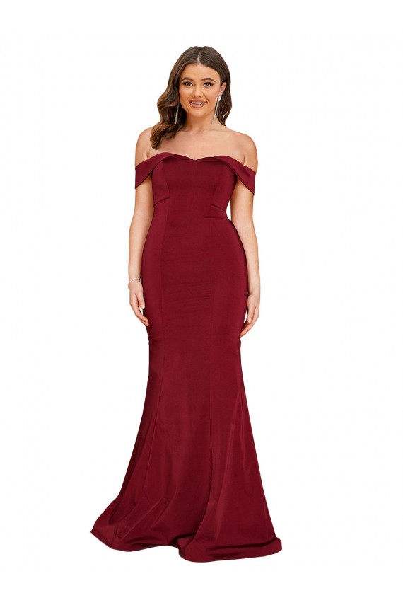 Acheter Bordeaux Sirène Épaule Dénudée Spandex Longue Formelles Robes demoiselle d'honneur / Robes de soirée / Robes de bal