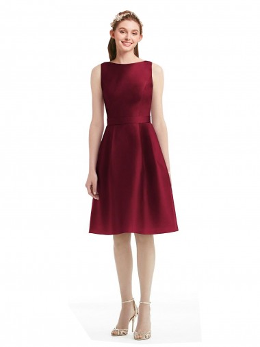 Acheter Bordeaux Trapèze Bateau Satiné Courte Robes demoiselle d'honneur / Robes de cocktail