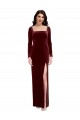 Acheter Bordeaux Trapèze Bretelles spaghetti Col Carré Velours Stretch Longue Robes demoiselle d'honneur / Robes de bal