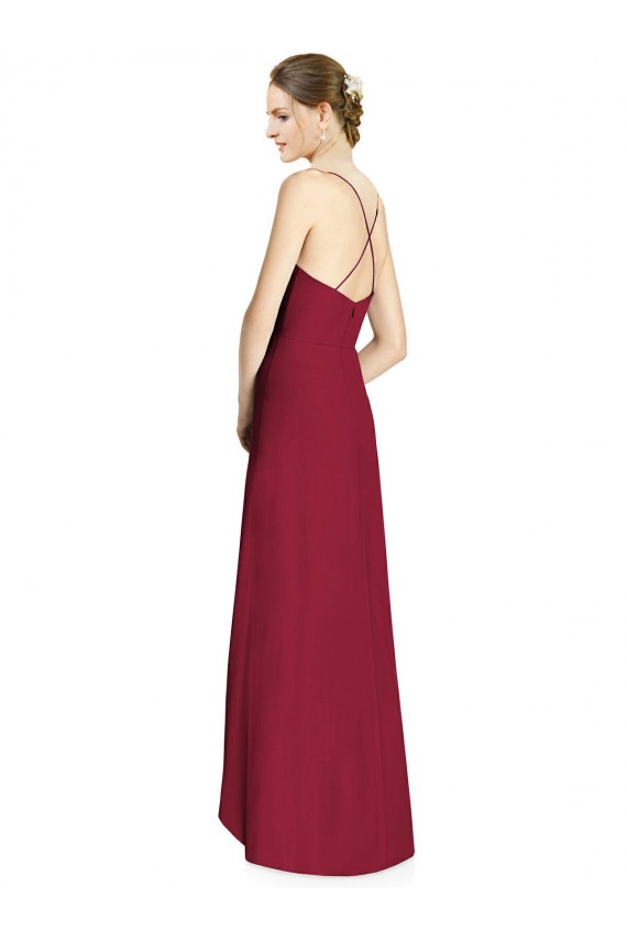 Acheter Bordeaux Trapèze Bretelles spaghetti Col V Mousseline Longue Asymétrique Robes demoiselle d'honneur
