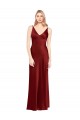Acheter Bordeaux Trapèze Bretelles spaghetti Col V Satiné Stretch Longue Formelles Robes demoiselle d'honneur / Robes de soirée / Robes de bal