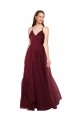 Acheter Bordeaux Trapèze Bretelles spaghetti Col V Tulle Longue Robes demoiselle d'honneur