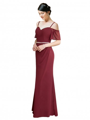 Acheter Bordeaux Trapèze Bretelles spaghetti Mousseline Longue Robes demoiselle d'honneur