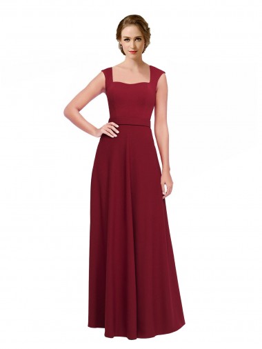 Acheter Bordeaux Trapèze Col Carré Crêpe Stretch Longue Robes demoiselle d'honneur / Robes de bal