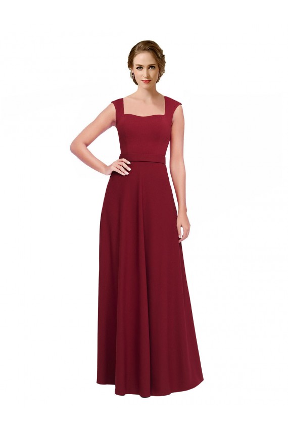 Acheter Bordeaux Trapèze Col Carré Crêpe Stretch Longue Robes demoiselle d'honneur / Robes de bal