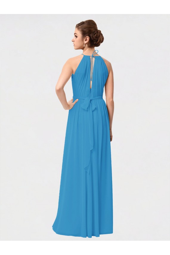 Acheter Bordeaux Trapèze Col Haut Mousseline Longue Asymétrique Robes demoiselle d'honneur