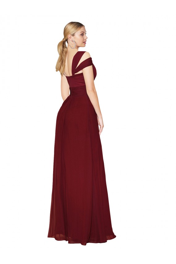 Acheter Bordeaux Trapèze Col Haut Mousseline Longue Formelles Robes demoiselle d'honneur / Robes de soirée / Robes de bal