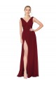 Acheter Bordeaux Trapèze Col V Mousseline Longue Formelles Robes demoiselle d'honneur / Robes de soirée / Robes de bal