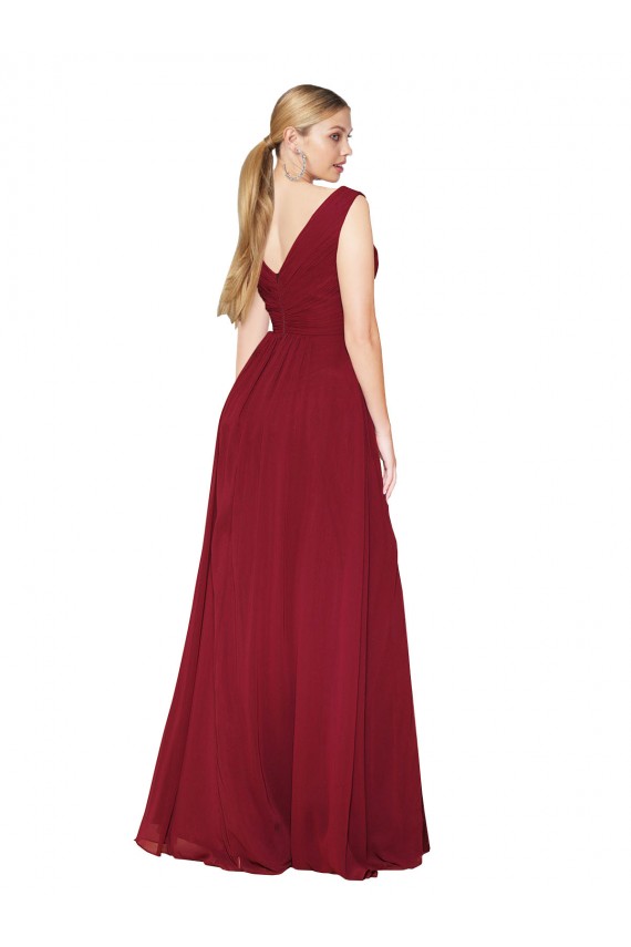 Acheter Bordeaux Trapèze Col V Mousseline Longue Formelles Robes demoiselle d'honneur / Robes de soirée / Robes de bal