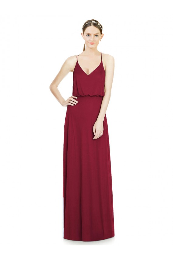 Acheter Bordeaux Trapèze Col V Mousseline Longue Robes demoiselle d'honneur
