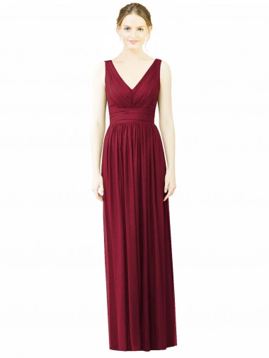 Acheter Bordeaux Trapèze Col V Mousseline Longue Robes demoiselle d'honneur
