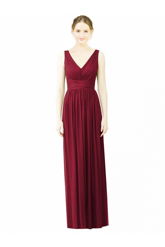 Acheter Bordeaux Trapèze Col V Mousseline Longue Robes demoiselle d'honneur