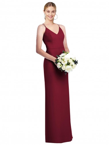 Acheter Bordeaux Trapèze Col V Mousseline Longue Robes demoiselle d'honneur