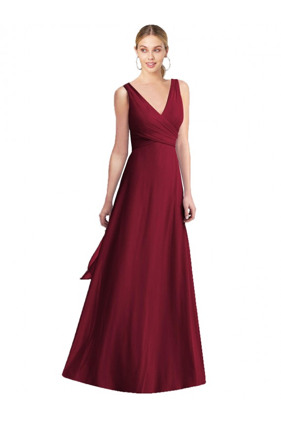 Acheter Bordeaux Trapèze Col V Mousseline Longue Robes demoiselle d'honneur
