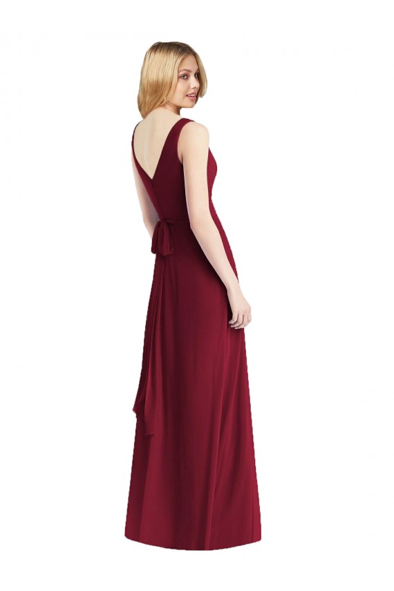 Acheter Bordeaux Trapèze Col V Mousseline Longue Robes demoiselle d'honneur