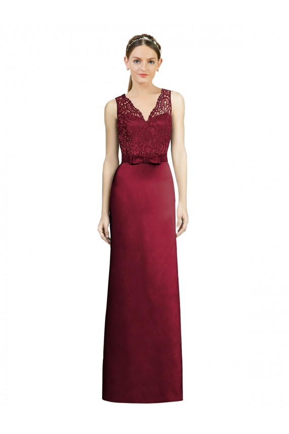 Acheter Bordeaux Trapèze Col V Satiné Dentelle Longue Robes demoiselle d'honneur
