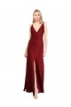 Acheter Bordeaux Trapèze Col V Satiné Stretch Longue Formelles Robes demoiselle d'honneur / Robes de soirée / Robes de bal