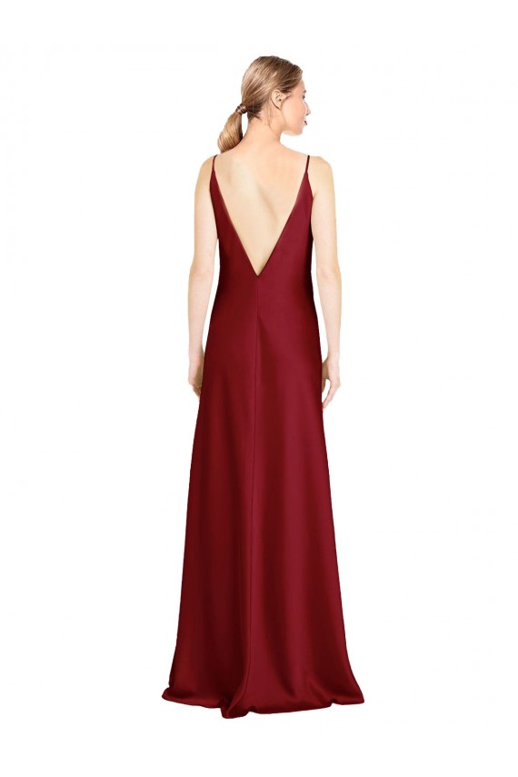 Acheter Bordeaux Trapèze Col V Satiné Stretch Longue Formelles Robes demoiselle d'honneur / Robes de soirée / Robes de bal