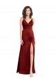 Acheter Bordeaux Trapèze Col V Satiné Stretch Longue Formelles Robes demoiselle d'honneur / Robes de soirée / Robes de bal