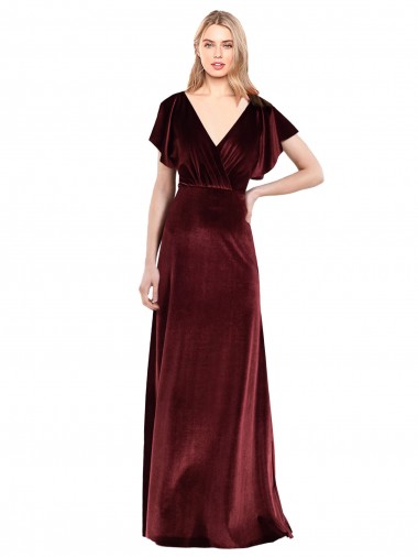 Acheter Bordeaux Trapèze Col V Velours Stretch Longue Robes demoiselle d'honneur / Robes de bal