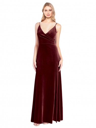 Acheter Bordeaux Trapèze Col V Velours Stretch Longue Robes demoiselle d'honneur / Robes de bal