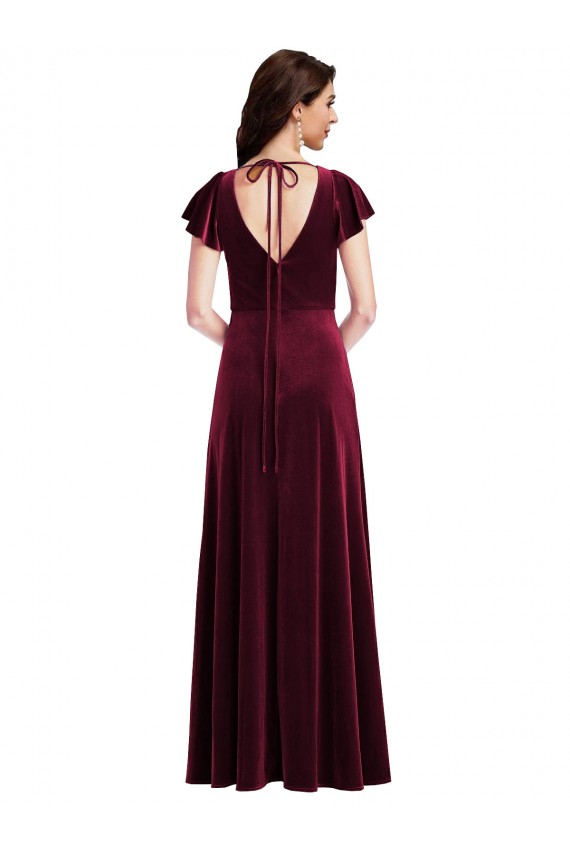 Acheter Bordeaux Trapèze Col V Velours Stretch Longue Robes demoiselle d'honneur / Robes de bal
