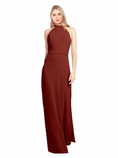 Acheter Bordeaux Trapèze Licou Col Haut Mousseline Longue Robes demoiselle d'honneur / Robes de bal
