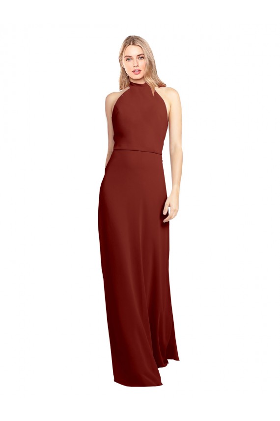 Acheter Bordeaux Trapèze Licou Col Haut Mousseline Longue Robes demoiselle d'honneur / Robes de bal