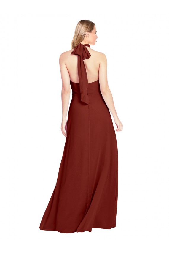 Acheter Bordeaux Trapèze Licou Col Haut Mousseline Longue Robes demoiselle d'honneur / Robes de bal