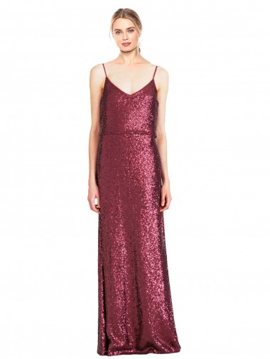 Acheter Bordeaux Trapèze Licou Col Haut Paillette Longue Formelles Robes demoiselle d'honneur / Robes de soirée / Robes de bal